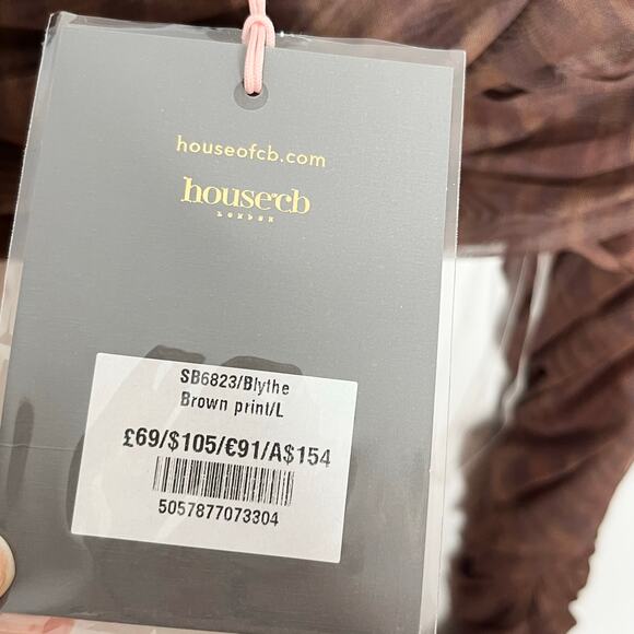 House Of Cb Womens Blythe Mesh Top Large Brown Ruched Cutout Cropped - Picture 8 of 12